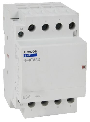 Installációs kontaktor 230V AC, 50Hz, 3 Mod, 2×NO+2×NC, AC1/AC7a, 40A