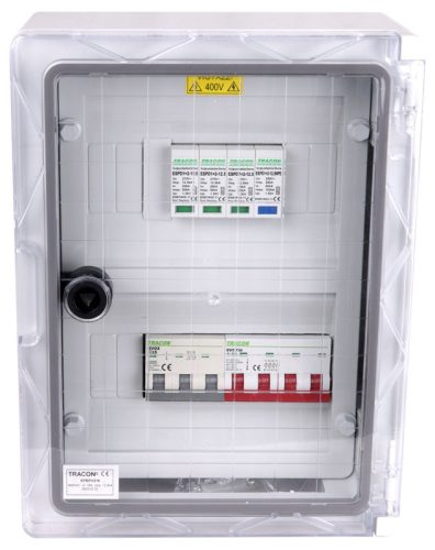 Túlfeszültség-védelmi doboz fotovoltaikus rendszerekhez 330×250×130mm,IP65 400V 16A