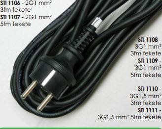 Szerelt vezeték gumi dugvillával gumi vezetékkel 3x1 fekete 5m