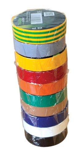 Szigetelőszalag válogatás különböző színekben, 10 db/cs 20m×18mm, PVC, 0-90°C, 40kV/mm