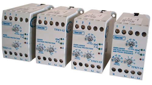Védőrelé, feszcsök/fesznöv. 3 fázisra, állítható Umin=270-370V / Umax=490V, 0.2s-15s, 5A/250V