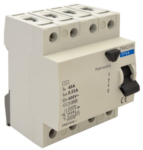 Áram-védőkapcsoló, 4 pólusú 40A, 300mA, 6kA, AC