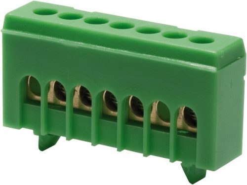 Szigetelt bekötőkapocs (zöld), földelő kapocs kalapsínhez - 7 furattal