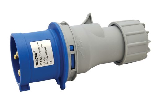 Ipari csatlakozó dugó, külső tömítőszelencével 32A, 230V, 2P+E, 6h, IP44