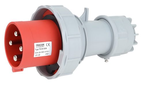 Ipari csatlakozó dugó, fokozott védelemmel 63A, 400V, 3P+E, 6h, IP67
