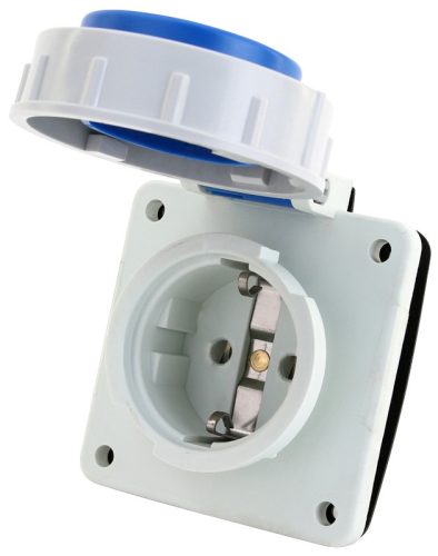 Beépíthető csatlakozóaljzat, oldalsó védőérintkezővel, kerek 16A, 250V, 2P+E, IP67 (SCHUKO)