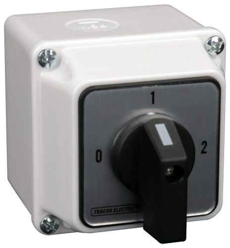 Tokozott választókapcsoló, 0-1-2 400V, 50Hz, 32A, 2×3P, 11kW, 64×64mm, 90°, IP44