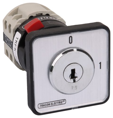 Főkapcsoló, kulcsos, BE-KI (Kulcs 0-állásban vehető ki) 400V, 50Hz, 20A, 4P, 5,5kW, 48×48mm