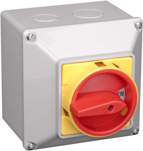 Tokozott főkapcsoló, lakatolható, BE-KI 400V, 50Hz, 32A, 4P, 11kW, 64×64mm, IP44