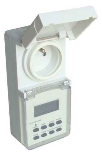 Dugaszolható elektronikus kapcsolóóra, heti,csapos aljzattal IP44