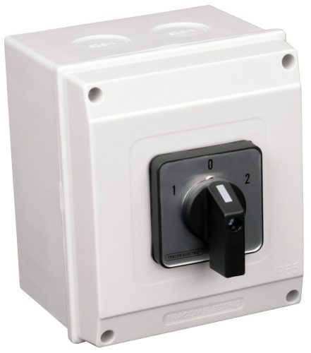 Tokozott választókapcsoló, 1-0-2 400V, 50Hz, 25A, 2×3P, 7,5kW, 48×48mm, 60°, IP65