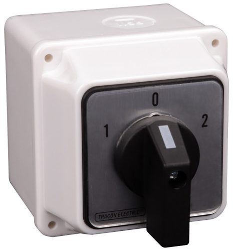 Tokozott választókapcsoló, 1-0-2 400V, 50Hz, 32A, 2×3P, 11kW, 64×64mm, 60°, IP44