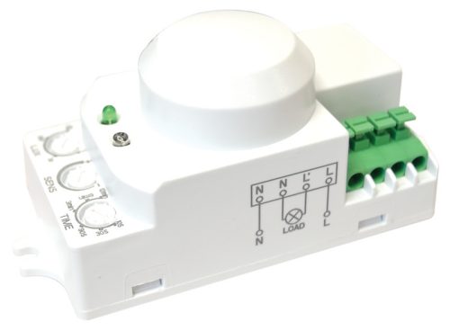 Mozgásérzékelő, mikrohullámú, lámpába 230 VAC, 5,8 GHz, 360°, 1-8 m, 10 s-12 min, 3-2000lux