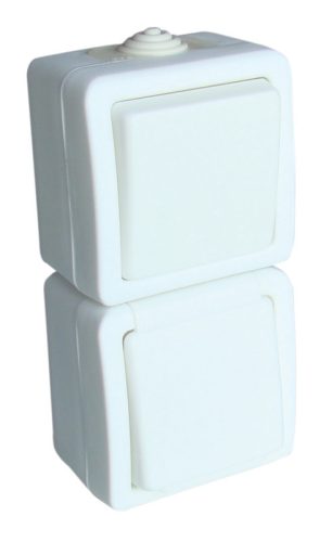 Falon kívüli váltókapcsoló+csatlakozóaljzat, csapos 16A/250VAC, IP54, (106)