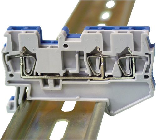 Háromkapcsos ipari sorozatkapocs, rugós, sínre, szürke 0,14-1,5mm2, 500VAC, 17,5A