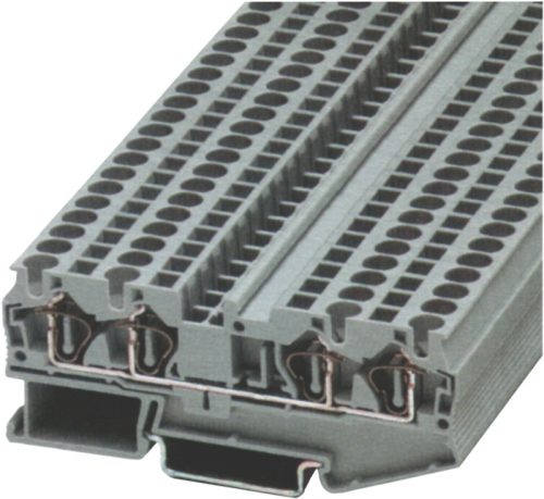Négykapcsos ipari sorozatkapocs, rugós, sínre, szürke 0,14-1,5mm2, 500VAC, 17,5A