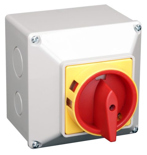 Tokozott biztonsági lakatolható szakaszoló kapcsoló 400V, 11kW, 64×64mm, IP44