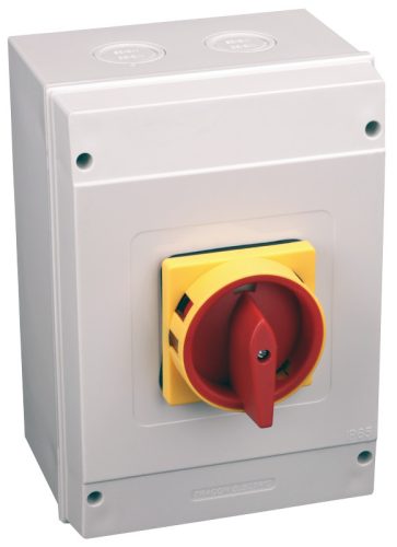 Tokozott biztonsági lakatolható szakaszoló kapcsoló 80A, 3P, 22kW, 64×64mm, IP65