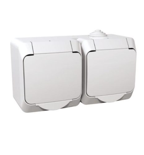 Schneider Electric CEDAR PLUS dupla dugalj, biztonsági zsaluval, csapófedéllel, IP44, fehér